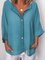 Women Plus Size Buttoned 3/4 Sleeve Casual V Neck Solid Shirts
