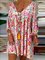 Red Long Sleeve V Neck Floral Dresses