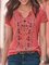 Women Embroidered Casual Short Sleeve Plain Blouses