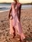 Summer Beach V Neck Women A-Line Fringed Ruffled Drawstring Boho Chiffon Dresses