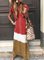 Women Tie-dyed Striped V Neck Linen Short Sleeve Maxi Dress