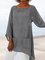 Summer Casual Holiday Long Sleeve Crew Neck Linen Pockets Tops