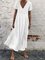 Plain Cotton-Blend V Neck Short Sleeve Dresses