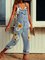 Sleeveless Denim Floral Floral-Print One-Pieces Jumpsuit Overalls