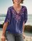 Casual Floral-Embroidered V Neck Shirts & Tops