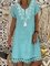 Crew Neck Blue Women Summer Dresses Shift Date Cotton Dresses