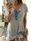 Women Gray V neck Paneled Short Sleeve T-Shirt