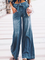 Blue Denim Casual Plain Pants