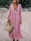 Plus Size Long Sleeve V Neck Printed Casual Dresses