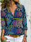 Deep Blue Holiday Printed Shirt Collar Cotton-Blend Shirts Tops