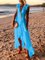 Summer Beach V Neck Women A-Line Fringed Ruffled Drawstring Boho Chiffon Dresses