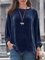 Navy Blue Long Sleeve Velvet Plus Size Shirts & Tops
