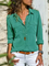 Women Fashion Turn Down Collar Solid V Neck Long Sleeve Blouse