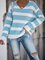 V Neck Knitted Long Sleeve Stripes Sweater