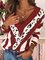 Leopard-Print V-neck Stripes Long Sleeve Casual Sweatshirt
