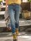 Blue Denim Casual Plain Pants