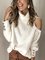 White Holiday Cold Shoulder Plain Paneled Sweater