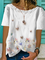 Crew Neck Floral Cotton Short Sleeve Shirts