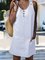 White Crew Neck Buttoned Cotton-Blend Sleeveless Dresses