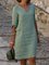 3/4 Sleeve V Neck Linen Plain Dresses