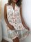 Stand Collar Women Dresses Holiday Cotton-Blend Floral-Print Dresses
