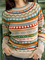 Color-Block Crew Neck Long Sleeve Geometric Sweater