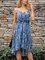 Deep Blue V Neck Cold Shoulder Ombre/tie-Dye Dresses