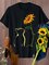 Women Fashion Vintage Cat And Sunflower Printed Plus Size Short Sleeve Casual Tops