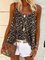 Womens Fashion Leopard Cotton Linen Top