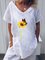 Cotton-Blend Casual V Neck Short Sleeve Printed Tops