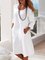 Solid Pockets Midi Dress 3/4 Sleeve Weaving Dress