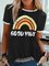 Vintage Short Sleeve Rainbow Letter Printed Plus Size Casual Tops