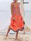 Orange V Neck Cotton-Blend Casual Pants