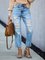 Plain Denim Casual Ripped Pants