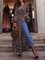 Ruffled Slit Leopard Print Elegant Maxi Dress