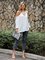 Off White Cold Shoulder Solid Shift V Neck Shirts & Tops