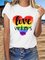 Vintage Short Sleeve Statement Rainbow Letter Printed Plus Size Casual Tops