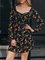 Black Long Sleeve Square Neck Floral Sheath Dresses