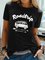 Vintage Short Sleeve Car Letter Printed Plus Size Casual Tops