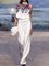 White Floral-print Stand Collar Elegant Jumpsuits