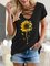 European and American summer casual personality sunflower print V-neck short sleeve T-shirt