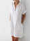 White Solid Cotton-Blend Casual Dresses