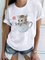 Vintage Short Sleeve Cute Cats Printed Plus Size Casual Tops