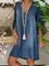 Blue Short Sleeve Plain Shirt Collar Dresses