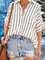 Casual Striped V-neck Buttoned Short Sleeve Blouse
