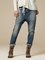Blue Denim Casual Patchwork Pants