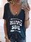 Summer Letter V Neck Cotton-Blend Short Sleeve Daily Shirts & Tops
