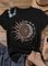 Black Abstract Crew Neck Short Sleeve Shirts & Tops