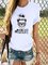 White Round Neck Printed Cotton-Blend Short Sleeve Shirts & Tops