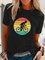 Plus Size Geometric Vintage Cotton-Blend Crew Neck Shirts & Tops